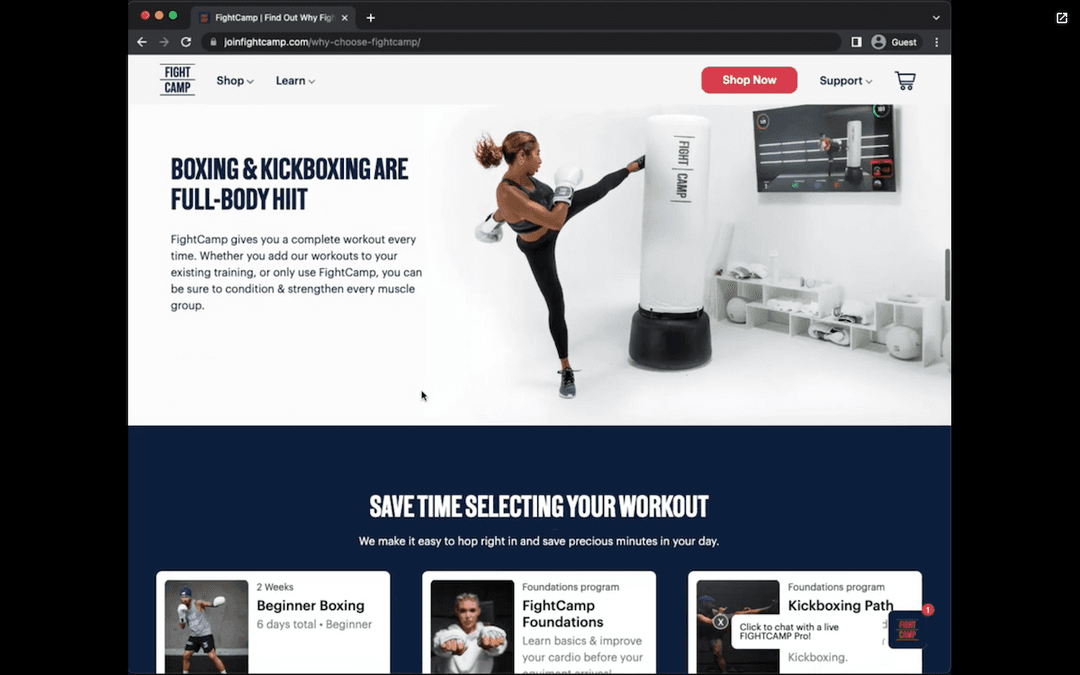 Fightcamp explainer page redesign with dynamic components